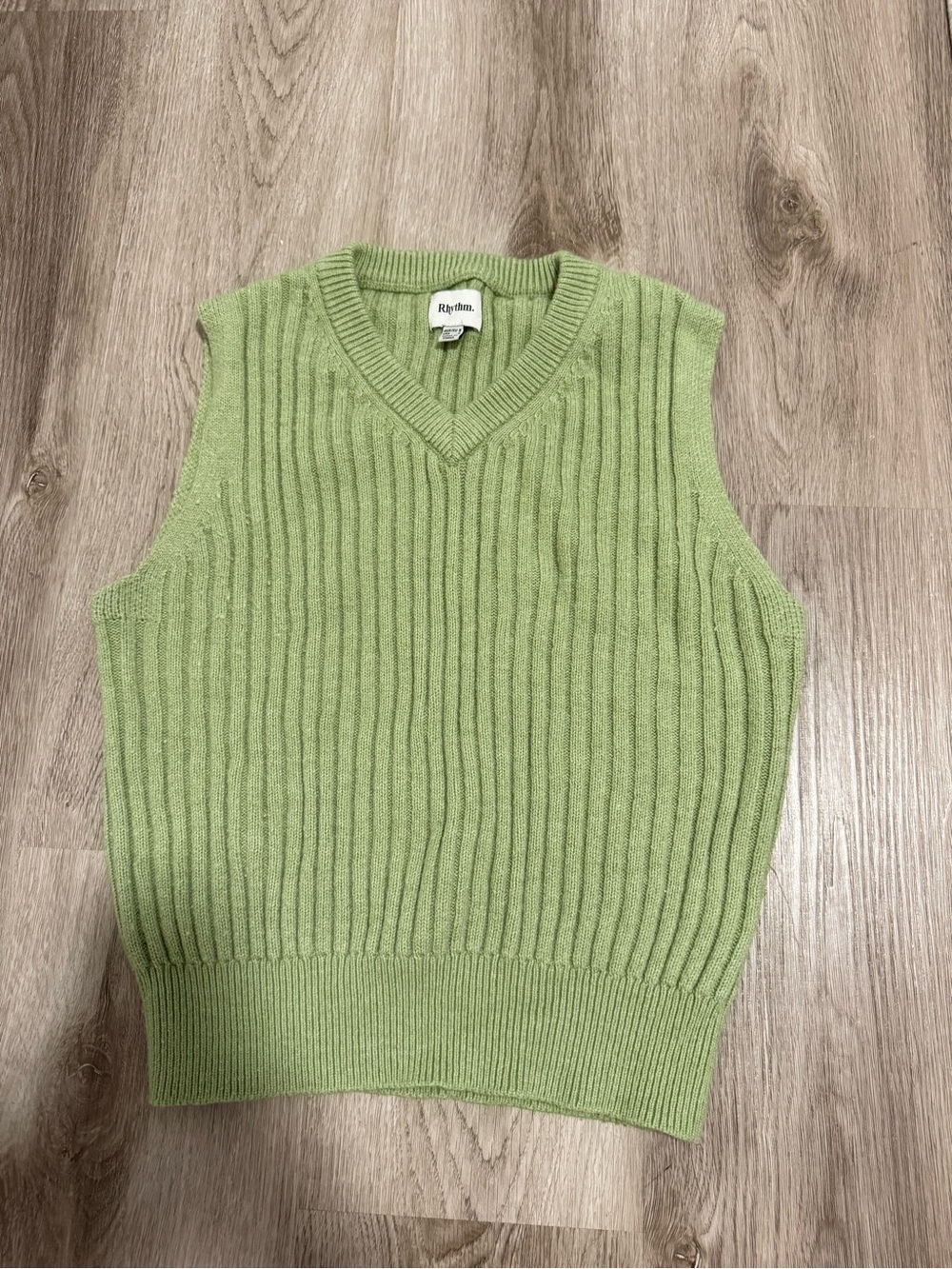 Rhythm Pastel Green Ribbed V-Neck Knit Vest